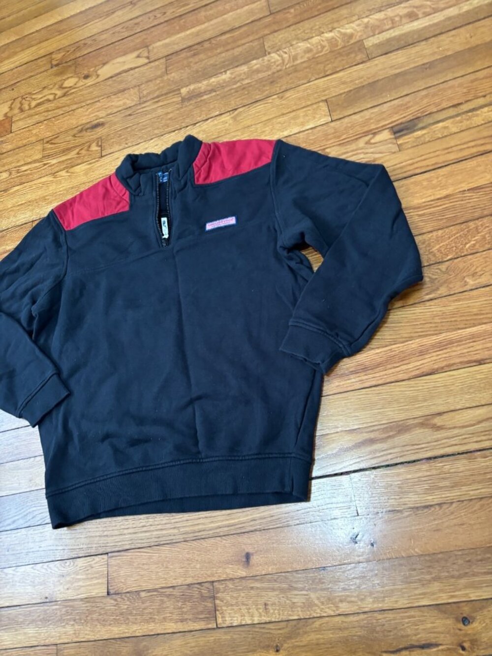 Vineyard Vines Shep Shirt 1/4 Zip Pullover Black Red Mens Medium 100% Cotton - Picture 2 of 5